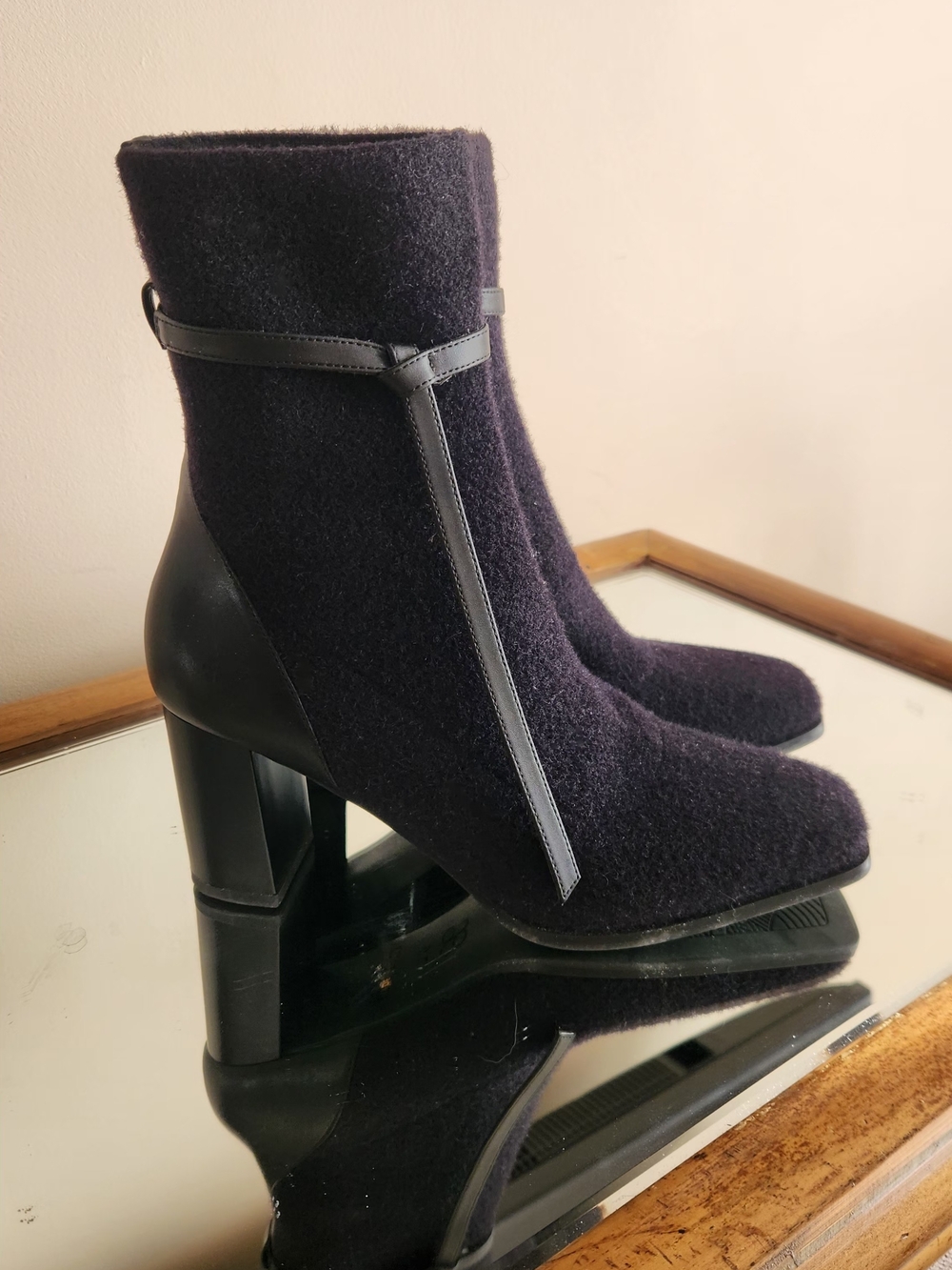 Wool-Blend Black Ankle Booties with Block Heel